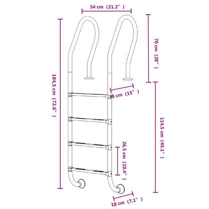 Scala per Piscina 54x38x184,5 cm Acciaio Inox 304 | homemem39