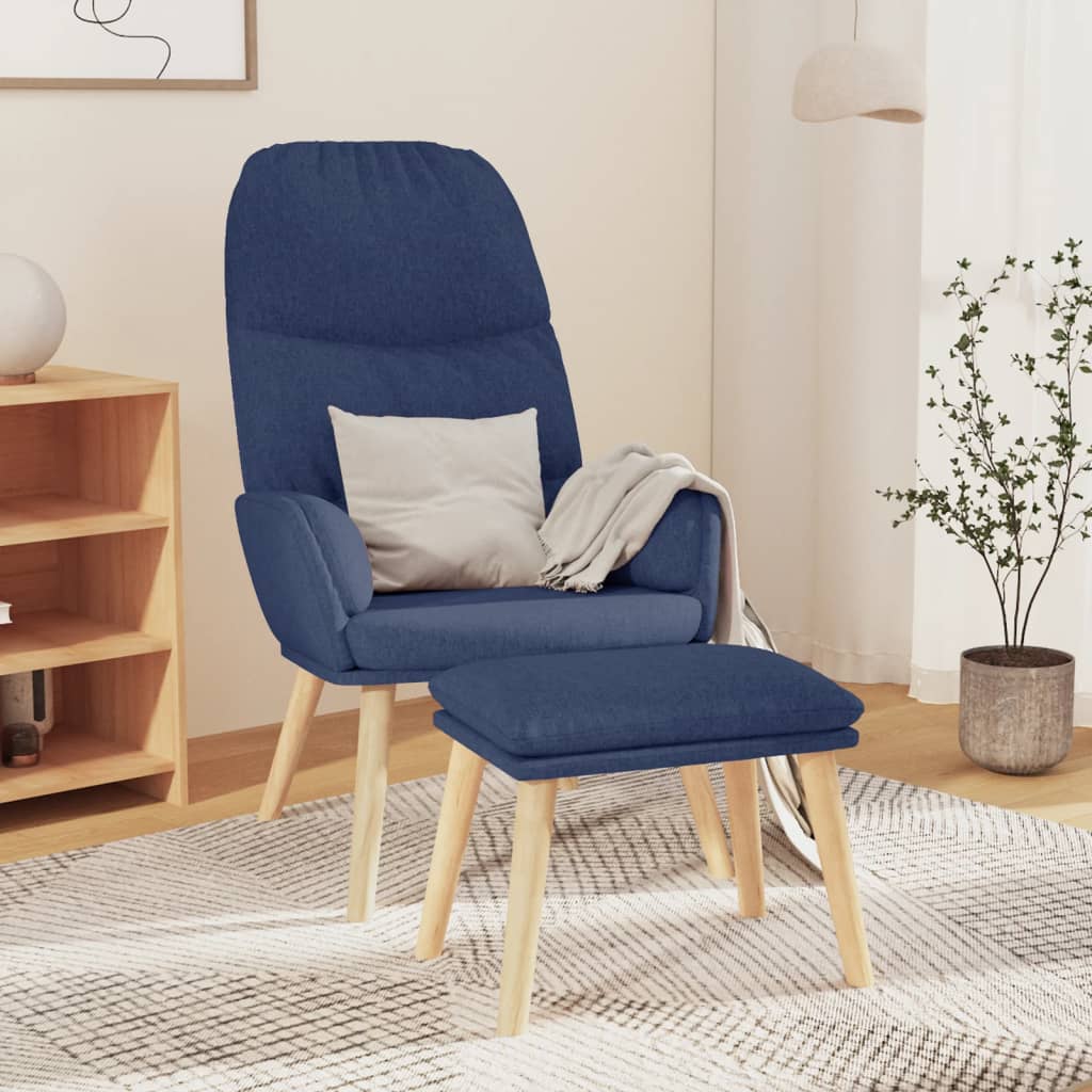 Poltrona Relax con Poggiapiedi Blu in Tessuto | homemem39