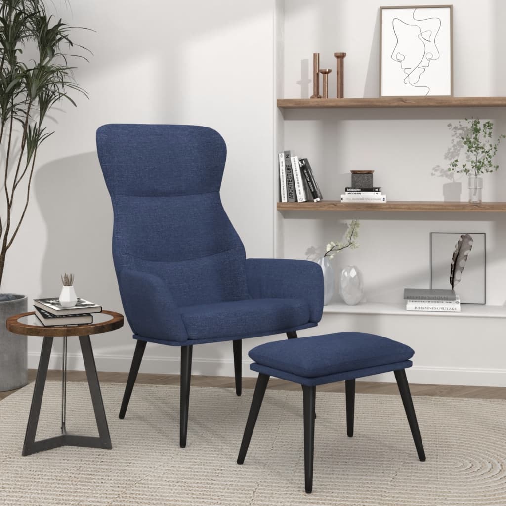 Poltrona Relax con Poggiapiedi Blu in Tessuto | homemem39