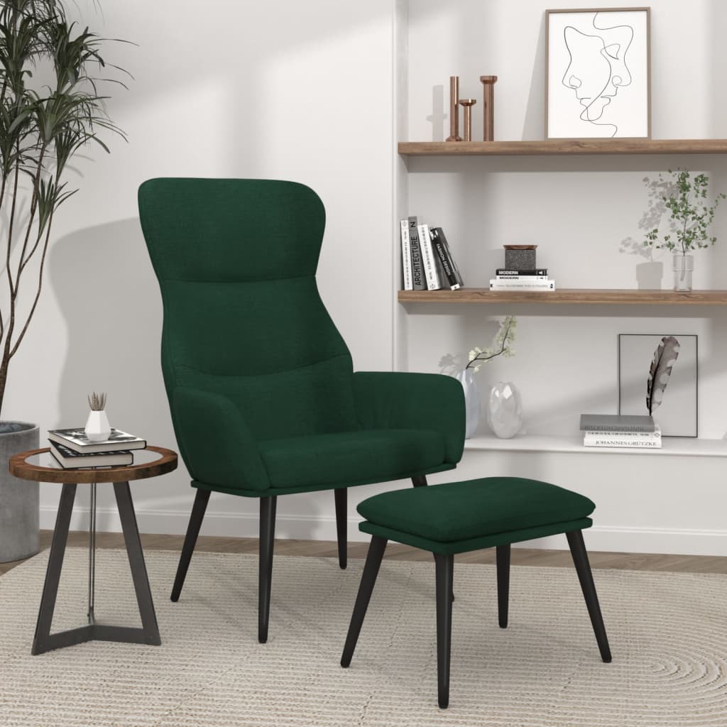 Poltrona Relax con Poggiapiedi Verde Scuro in Tessuto | homemem39
