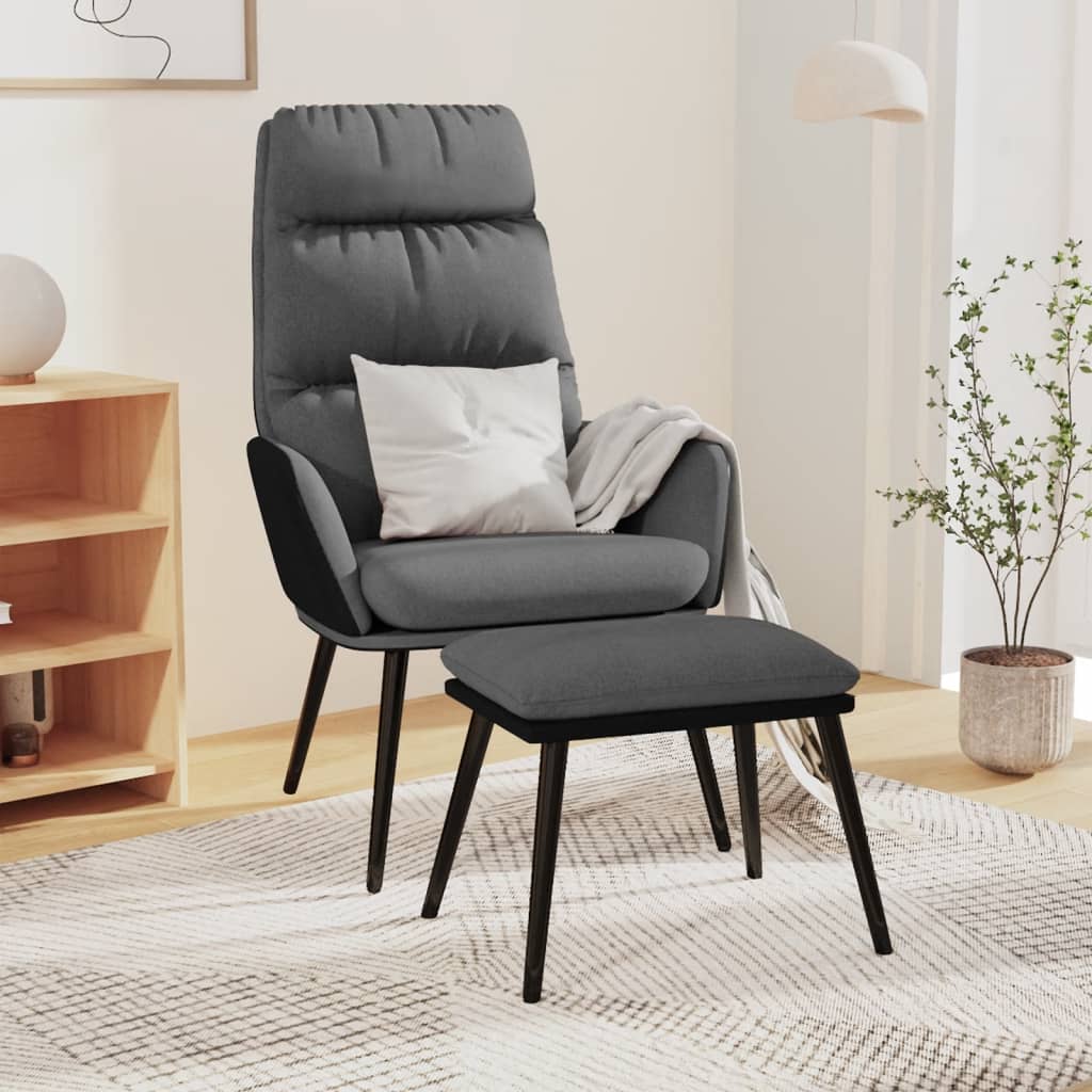 Poltrona Relax con Sgabello Grigio Chiaro Tessuto e Similpelle | homemem39