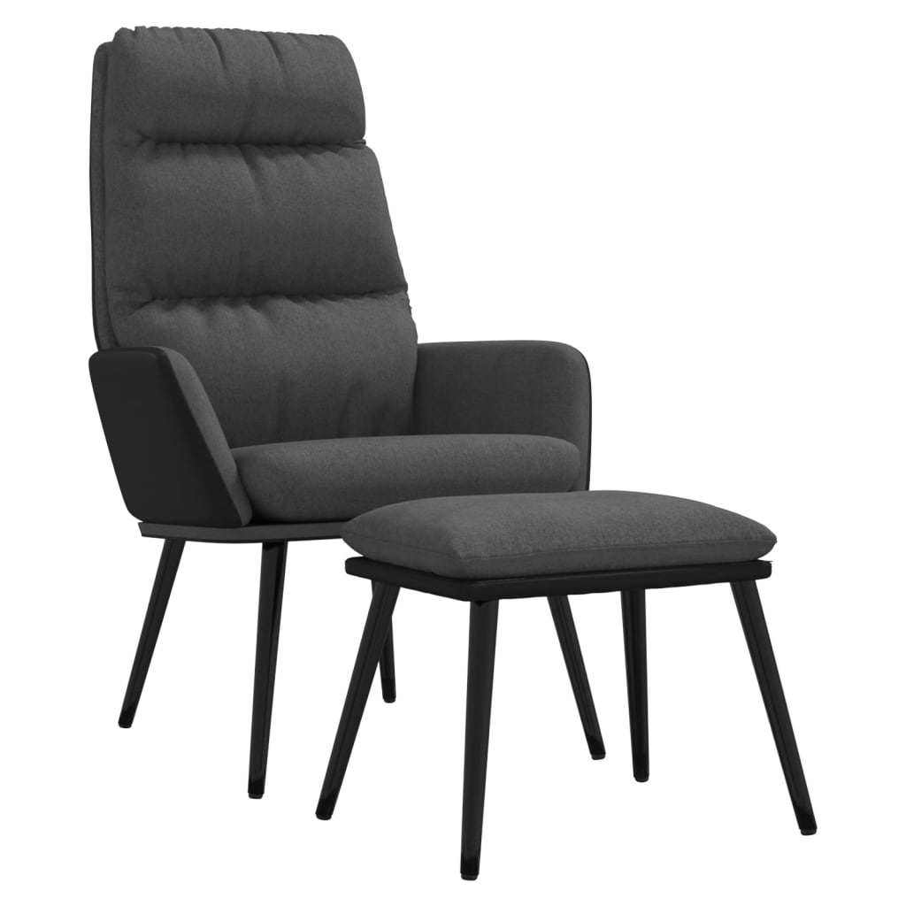 Poltrona Relax e Sgabello Grigio Scuro in Tessuto e Similpelle | homemem39