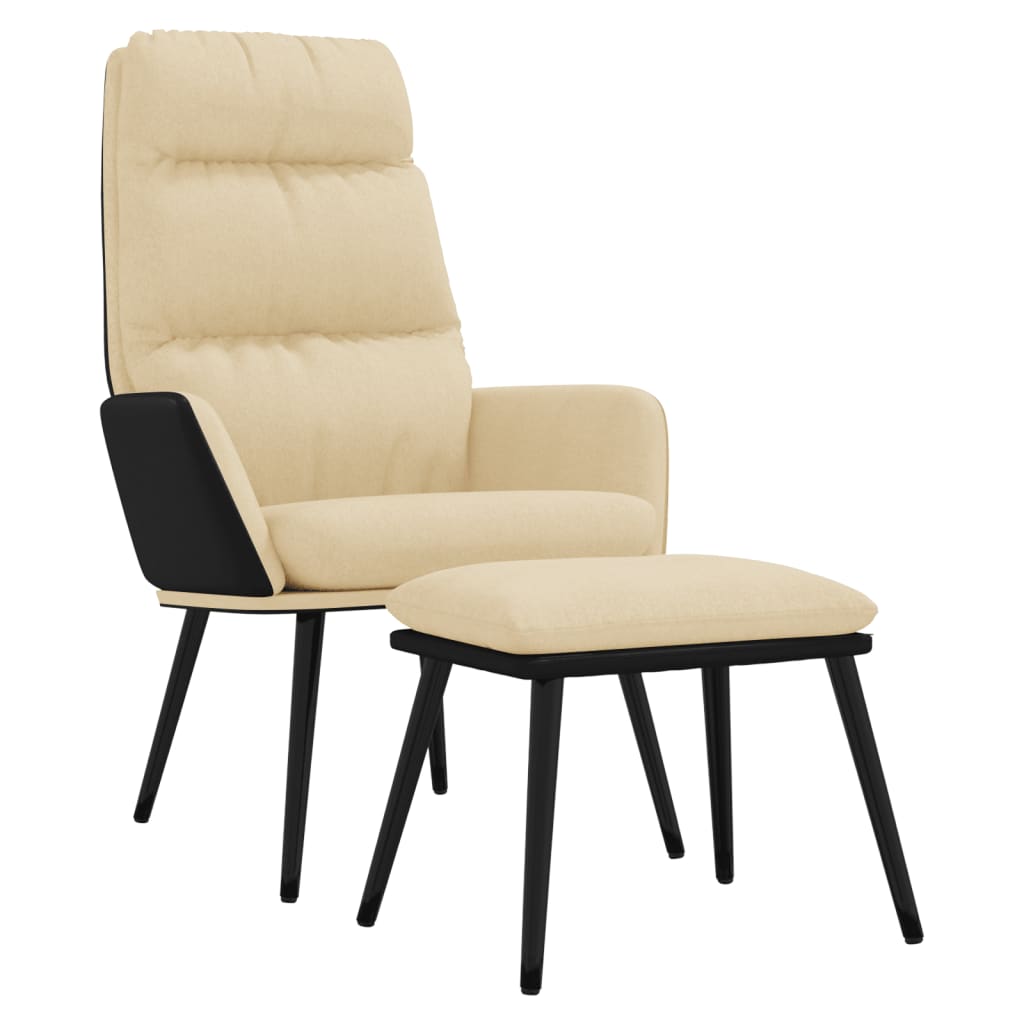 Poltrona Relax con Sgabello Crema in Tessuto e Similpelle | homemem39