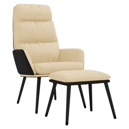 Poltrona Relax con Sgabello Crema in Tessuto e Similpelle | homemem39
