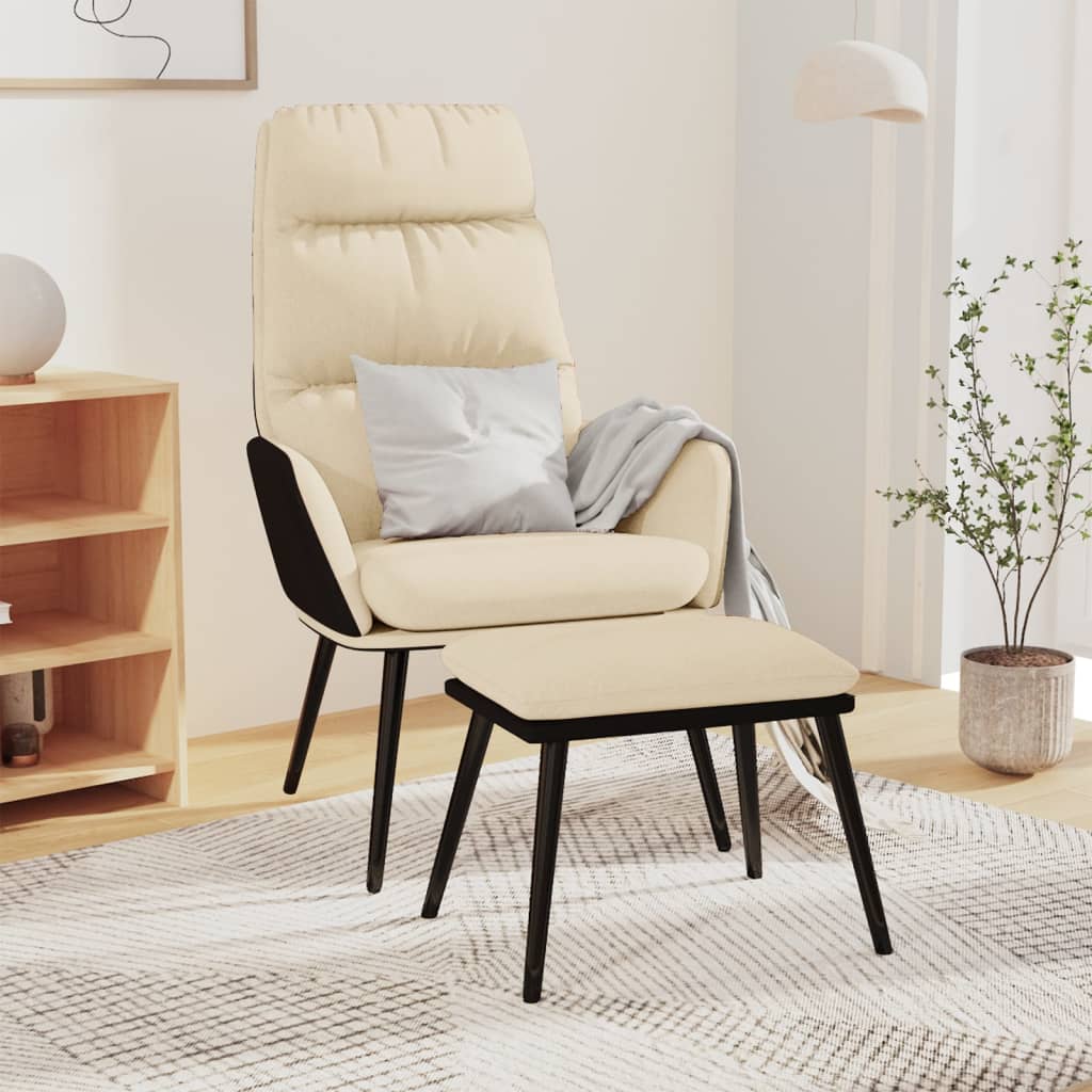 Poltrona Relax con Sgabello Crema in Tessuto e Similpelle | homemem39