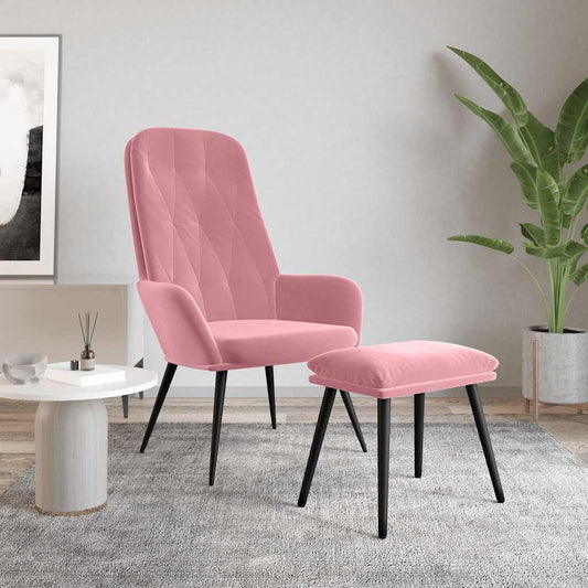 Poltrona Relax con Poggiapiedi Rosa in Velluto | homemem39