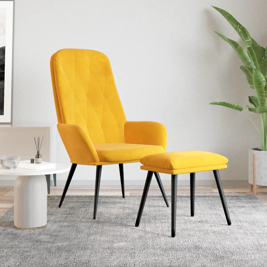 Poltrona Relax con Poggiapiedi Giallo Senape in Velluto | homemem39
