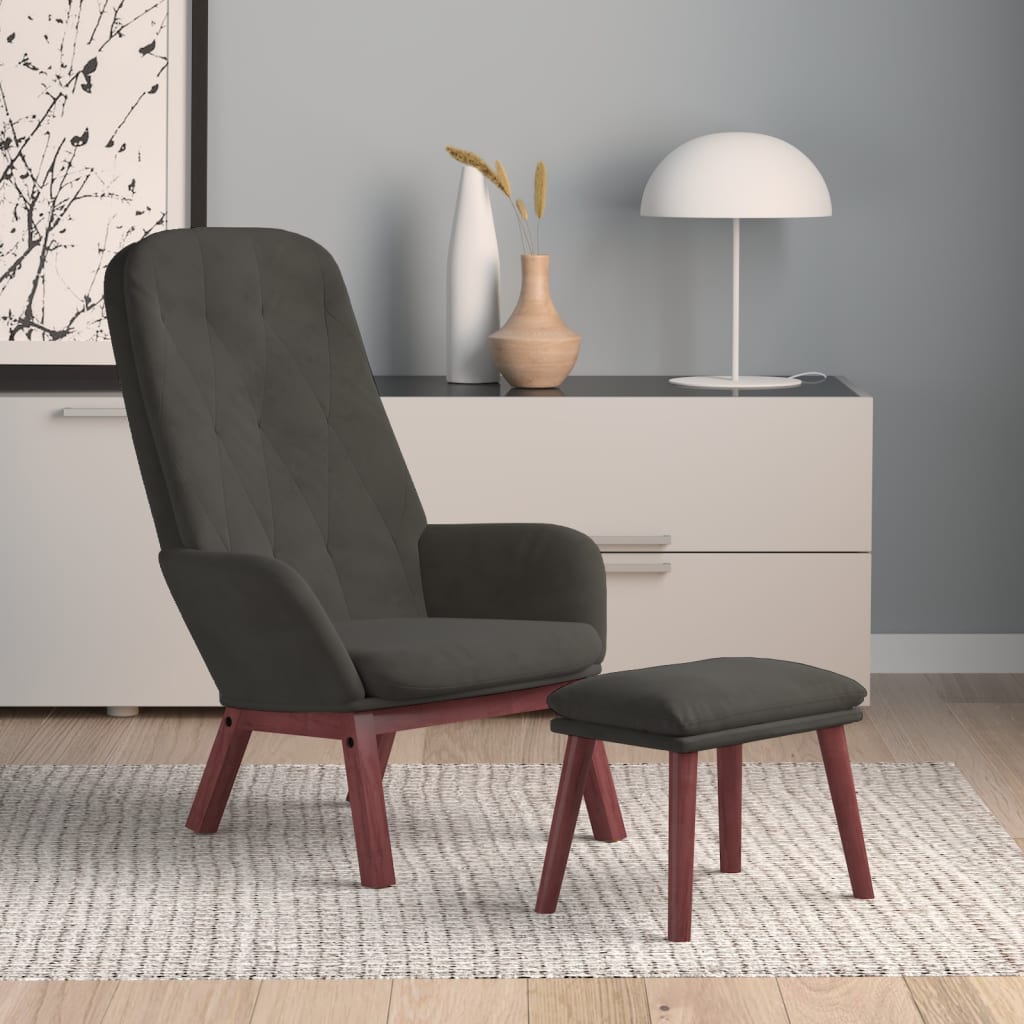 Poltrona Relax con Poggiapiedi Grigio Scuro in Velluto | homemem39