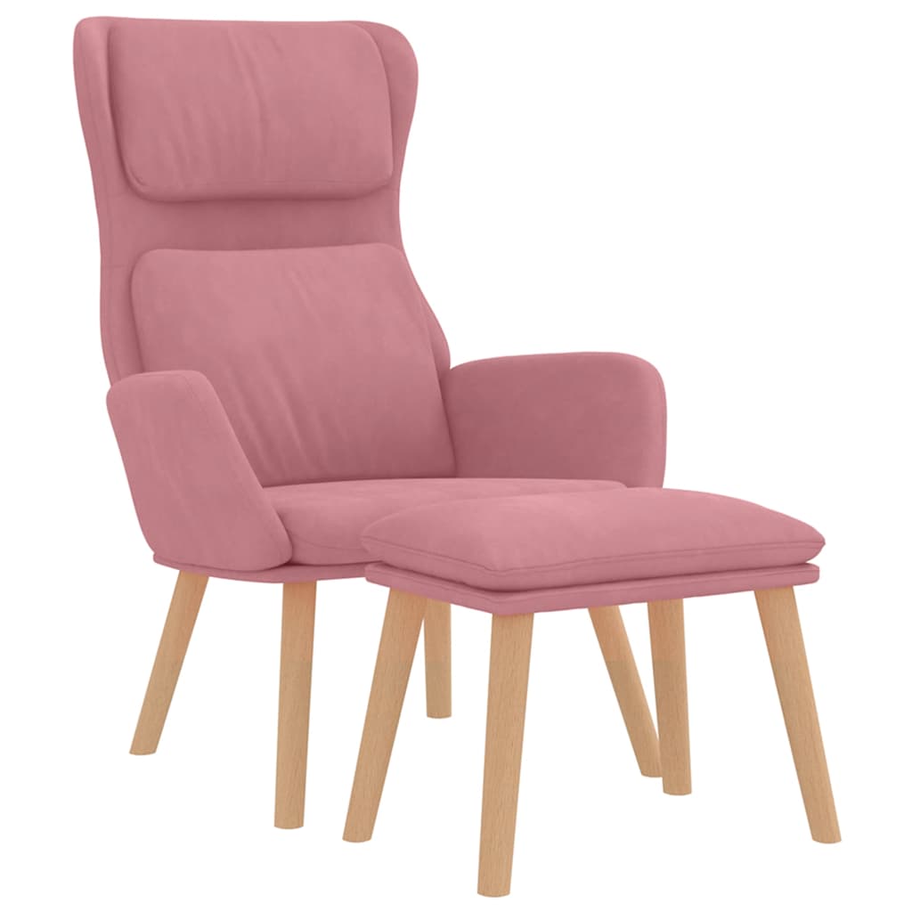 Poltrona Relax con Poggiapiedi Rosa in Velluto | homemem39