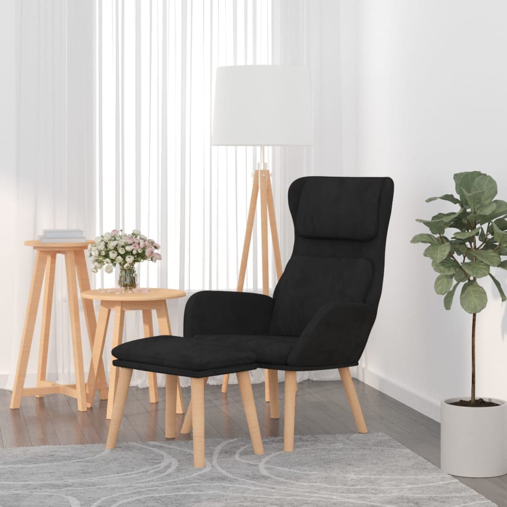 Poltrona Relax con Poggiapiedi Nero in Velluto | homemem39