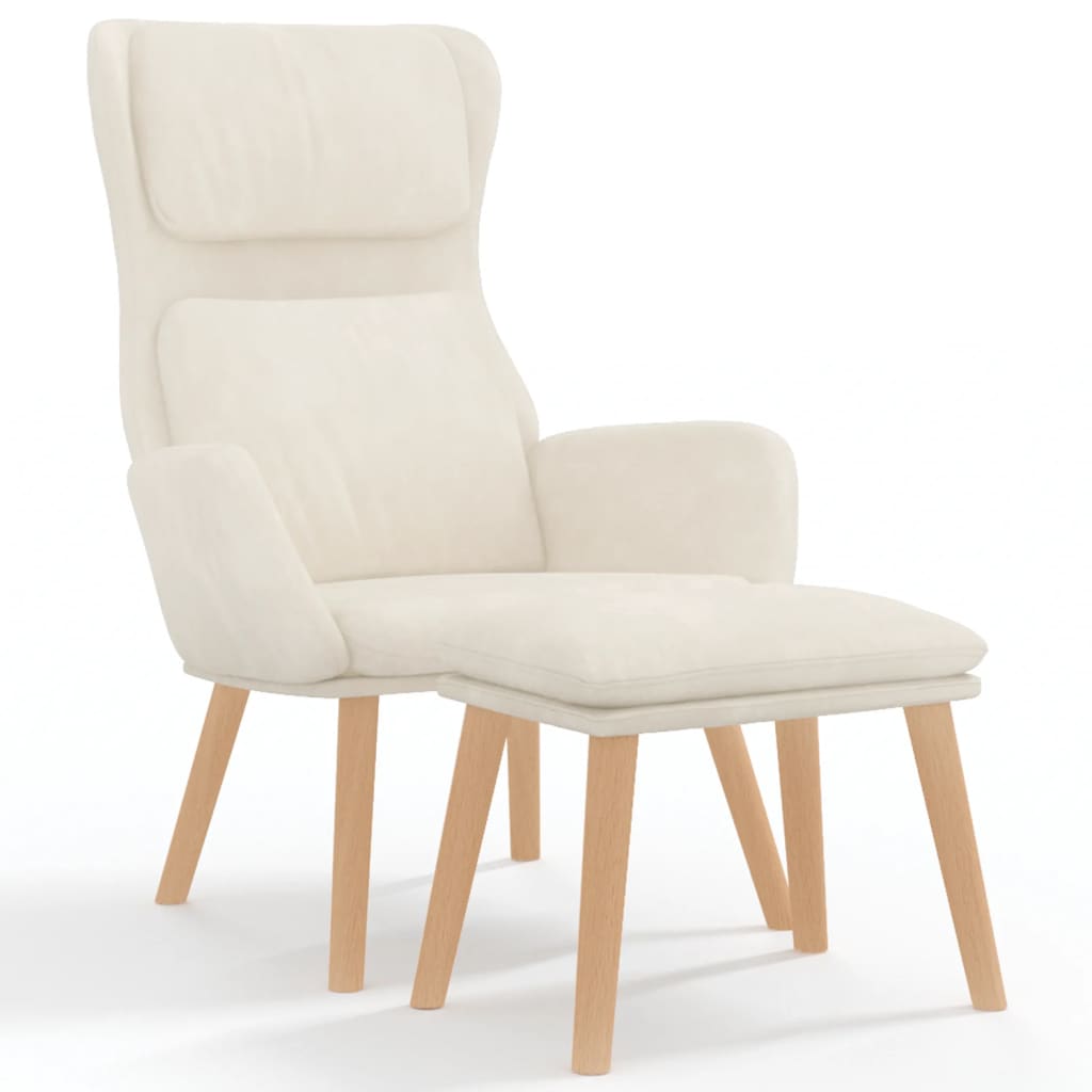 Poltrona Relax con Poggiapiedi Bianco Crema in Velluto | homemem39