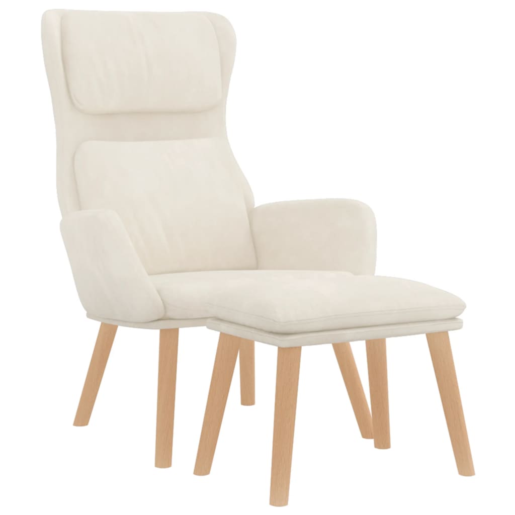Poltrona Relax con Poggiapiedi Bianco Crema in Velluto | homemem39