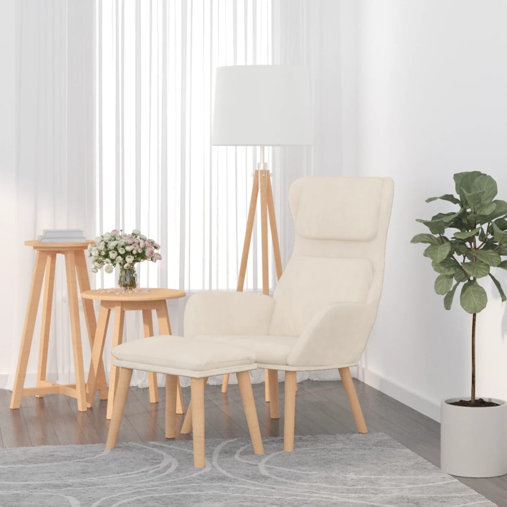 Poltrona Relax con Poggiapiedi Bianco Crema in Velluto | homemem39