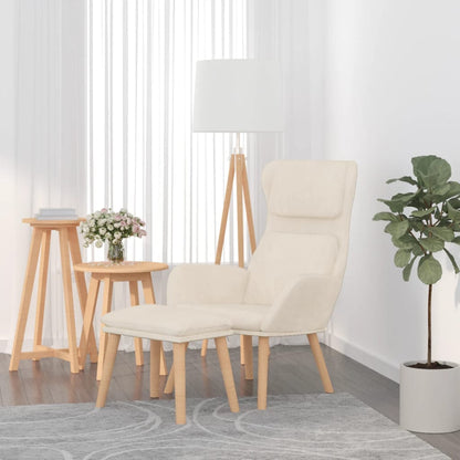 Poltrona Relax con Poggiapiedi Bianco Crema in Velluto | homemem39
