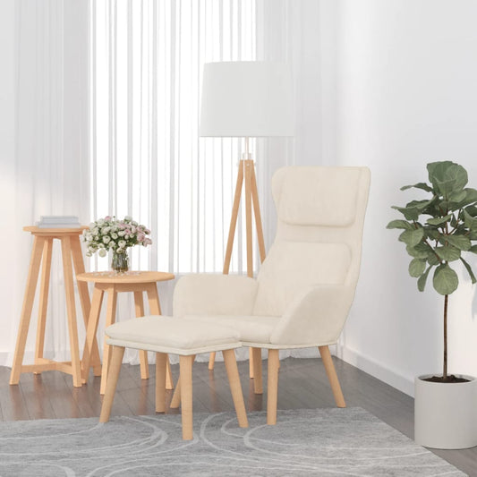 Poltrona Relax con Poggiapiedi Bianco Crema in Velluto | homemem39