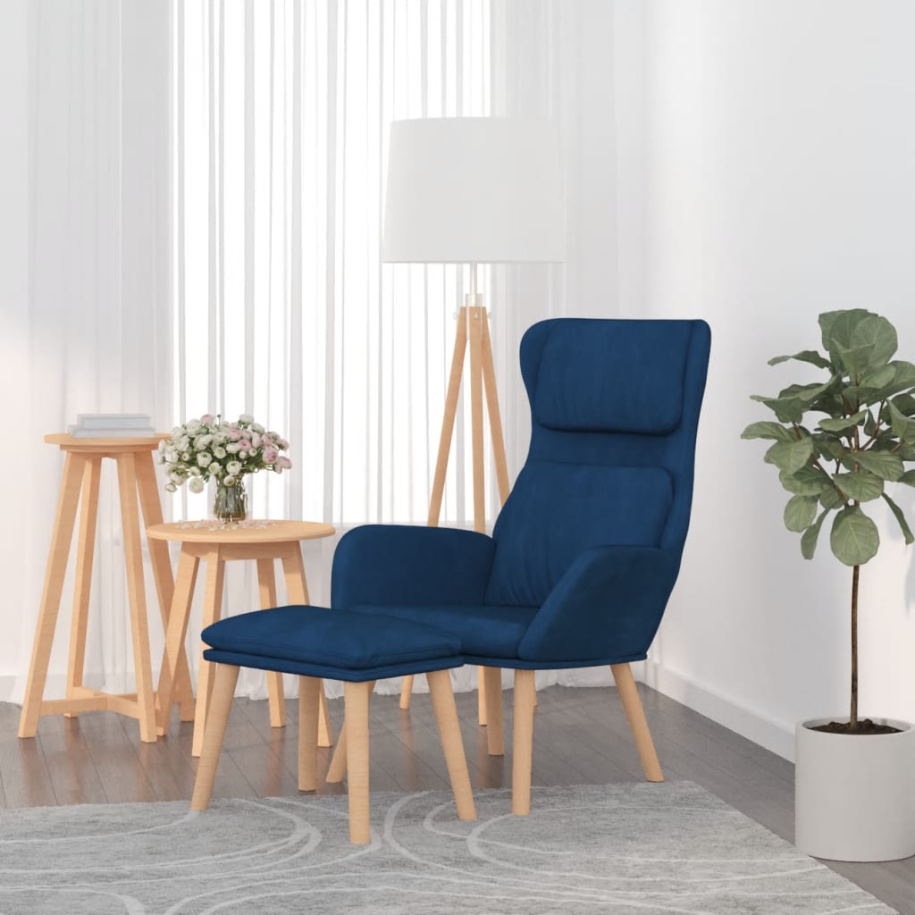 Poltrona Relax con Poggiapiedi Blu in Velluto | homemem39