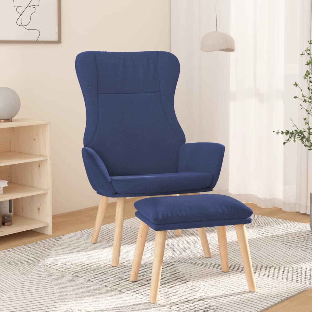 Poltrona Relax con Poggiapiedi Blu in Tessuto | homemem39