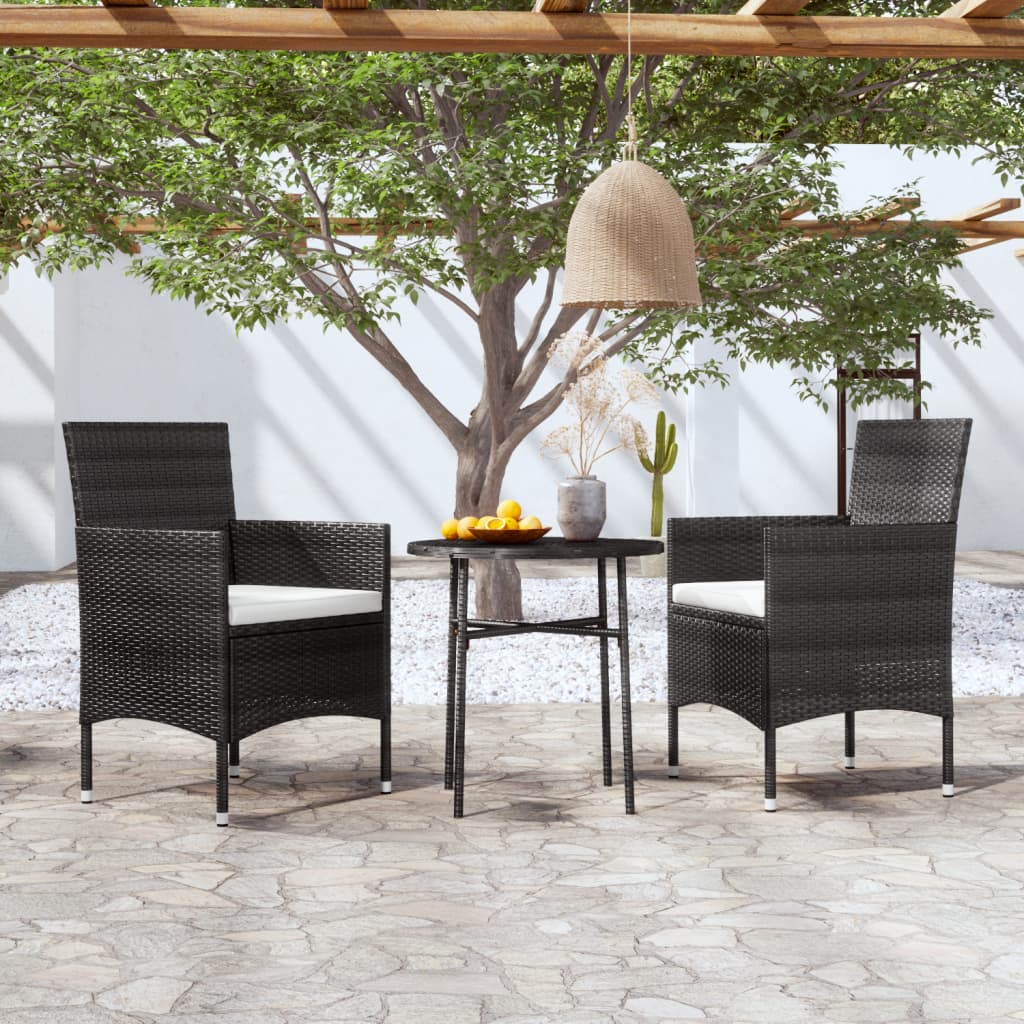 Set Mobili da Pranzo per Giardino 3 pz Polyrattan Nero | homemem39