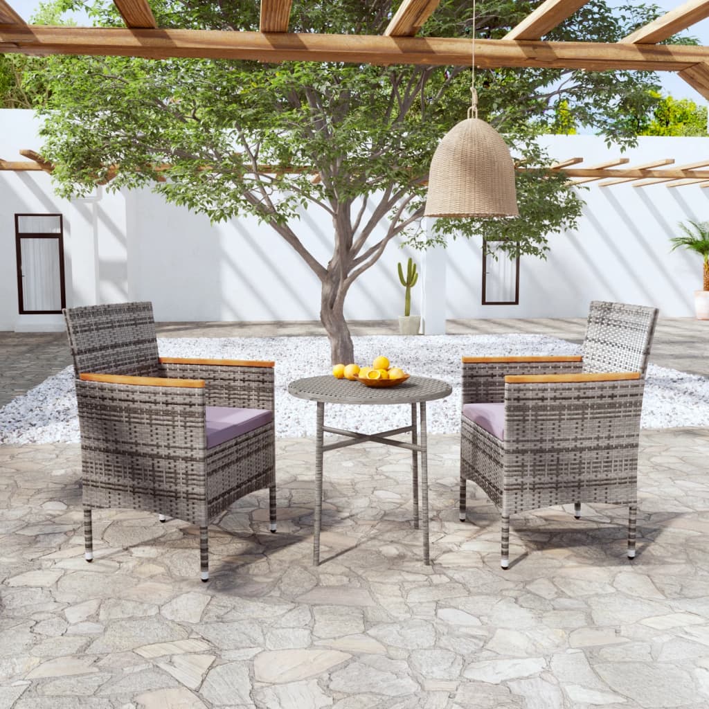 Set Mobili da Pranzo per Giardino 3 pz in Polyrattan Grigio - homemem39