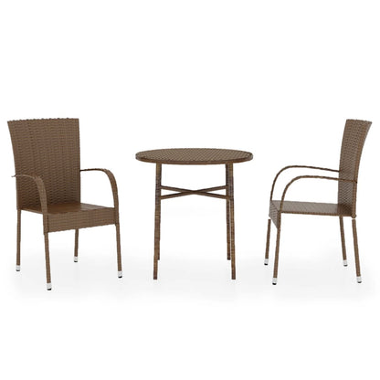 3-piece Garden Dining Furniture Set in Brown Polyrattan