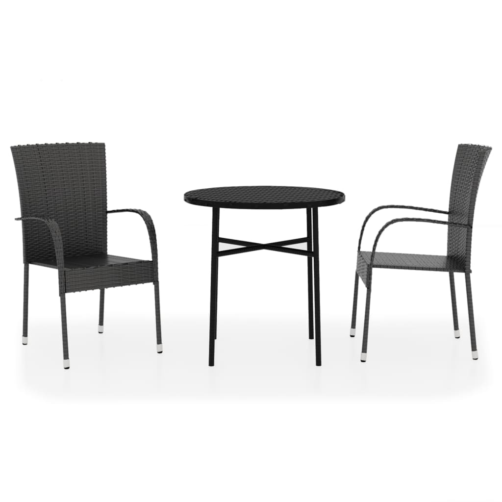 Set Mobili da Pranzo per Giardino 3 pz Polyrattan Nero | homemem39