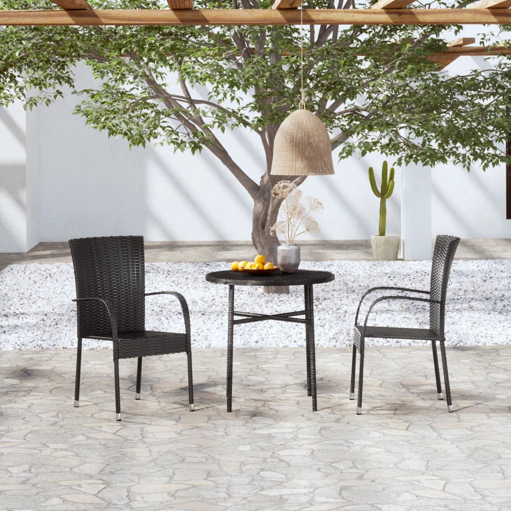 Set Mobili da Pranzo per Giardino 3 pz Polyrattan Nero | homemem39