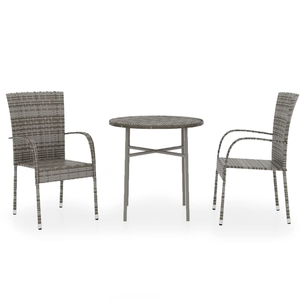 Set Mobili da Pranzo per Giardino 3 pz in Polyrattan Grigio | homemem39