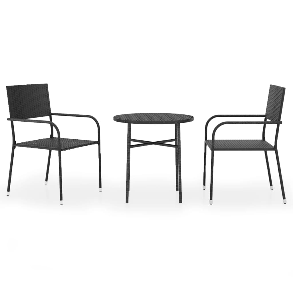 Set Mobili da Pranzo per Giardino 3 pz Polyrattan Nero - homemem39