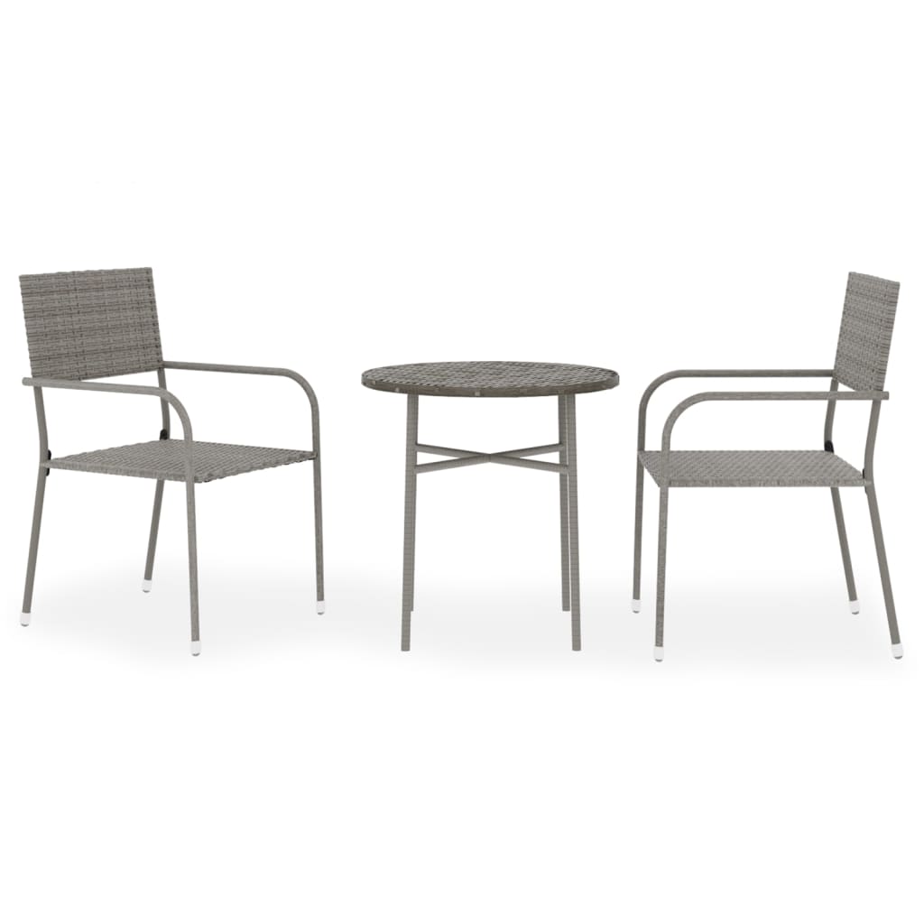 Set Mobili da Pranzo per Giardino 3 pz in Polyrattan Grigio | homemem39
