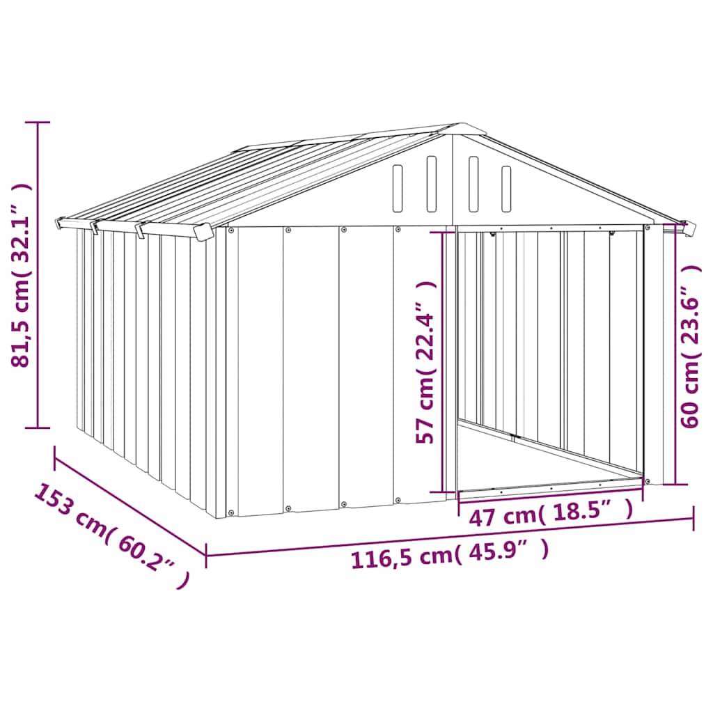 Casetta per Cani Antracite 116,5x153x81,5 cm Acciaio Zincato - homemem39