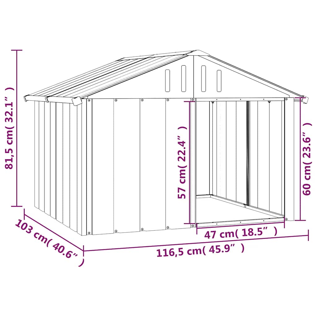 Casetta per Cani grigio 116,5x103x81,5 cm Acciaio Zincato - homemem39