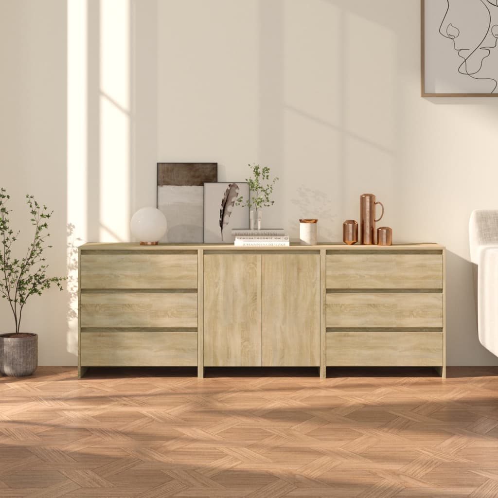 Credenze 3 pz Rovere Sonoma in Legno Multistrato - homemem39