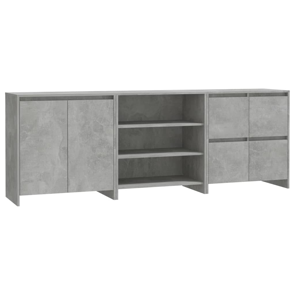 Credenze 3 pz Grigio Cemento in Legno Multistrato