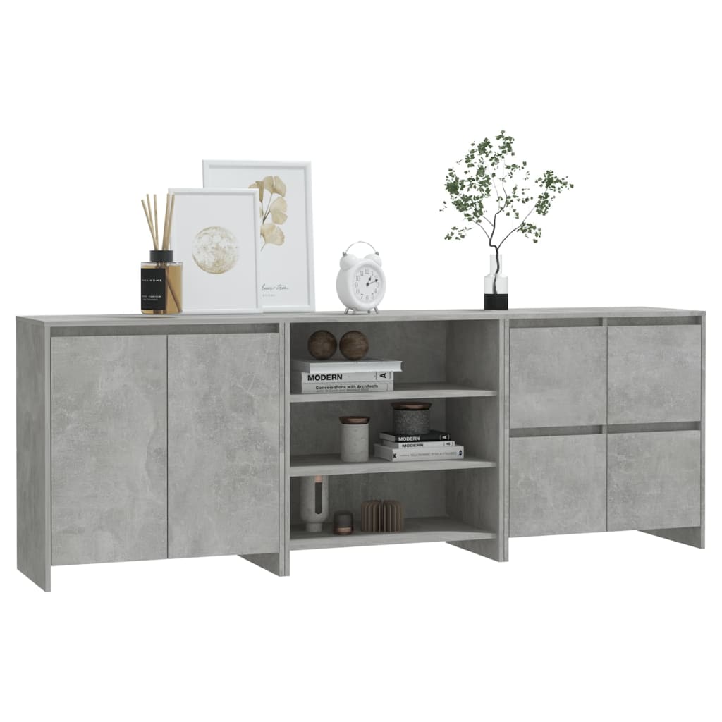 Credenze 3 pz Grigio Cemento in Legno Multistrato