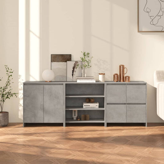 Credenze 3 pz Grigio Cemento in Legno Multistrato
