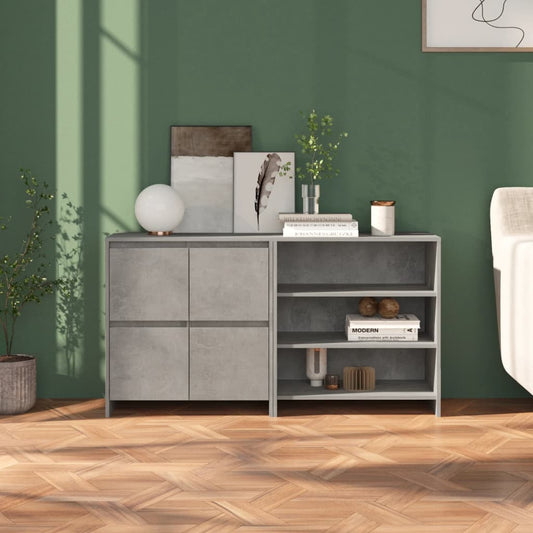 Credenze 2 pz Grigio Cemento in Legno Multistrato