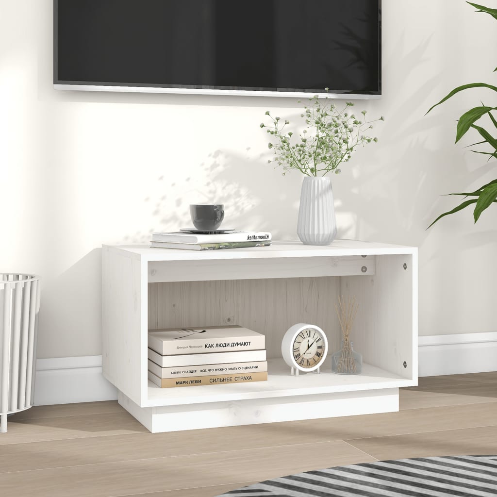 Mobile Porta TV Bianco 60x35x35 cm in Legno Massello di Pino - homemem39
