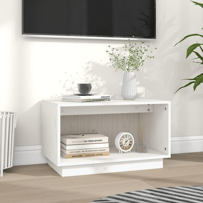 Mobile Porta TV Bianco 60x35x35 cm in Legno Massello di Pino - homemem39