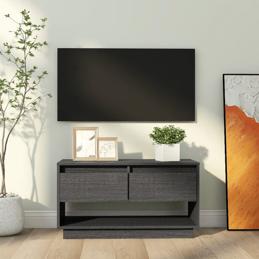 Mobile Porta TV Grigio 74x34x40 cm in Legno Massello di Pino - homemem39