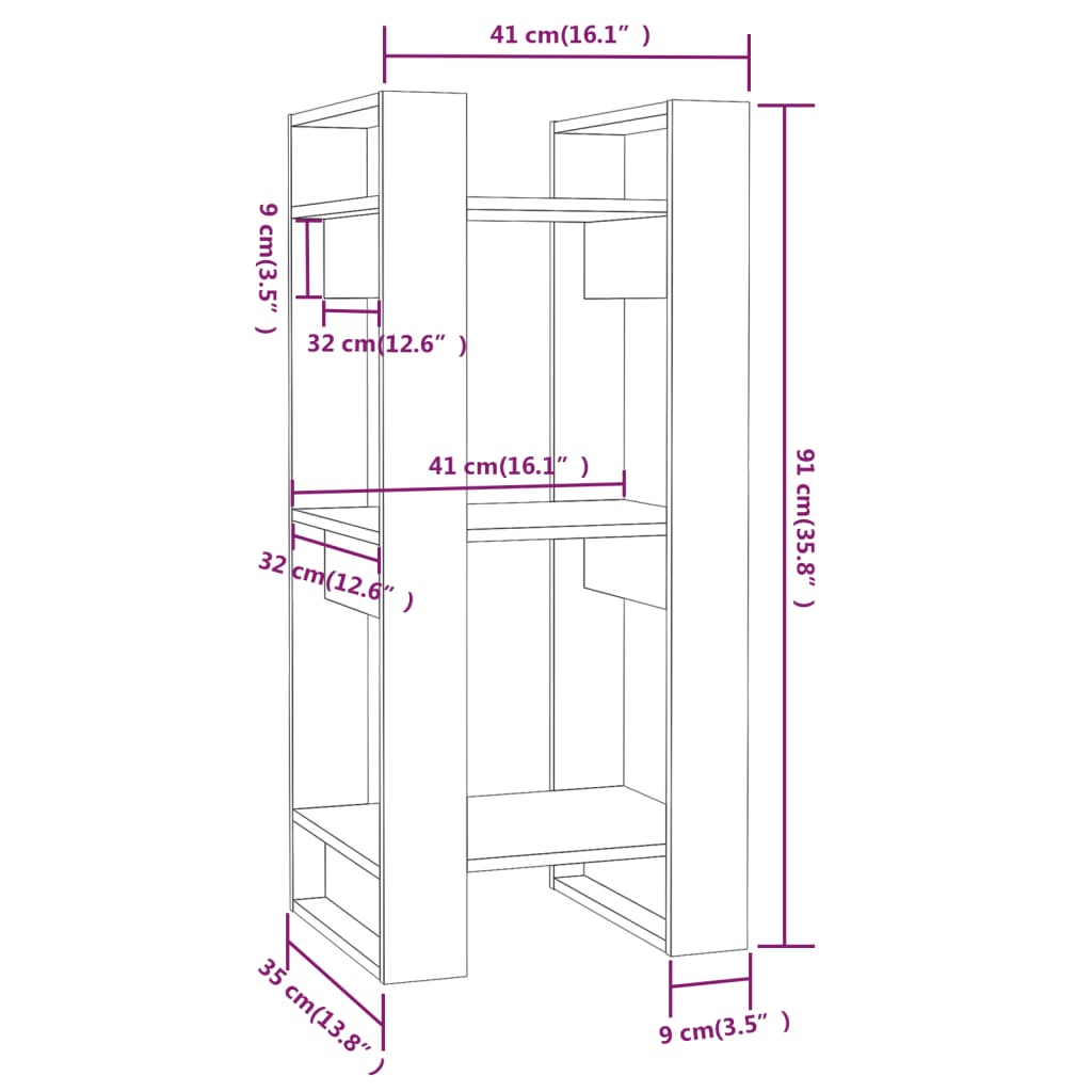 Libreria/Divisorio 41x35x91 cm in Legno Massello di Pino | homemem39