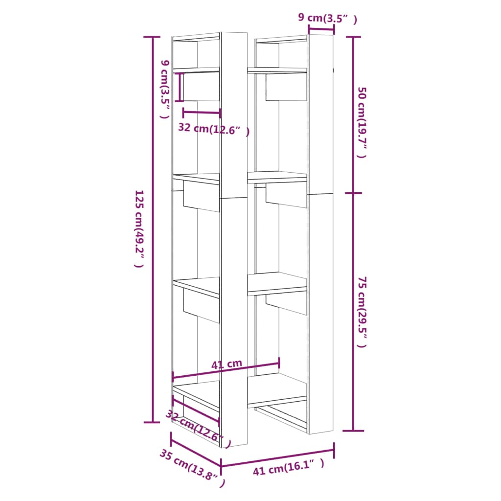 Libreria/Divisorio Grigio 41x35x125 cm Legno Massello di Pino | homemem39