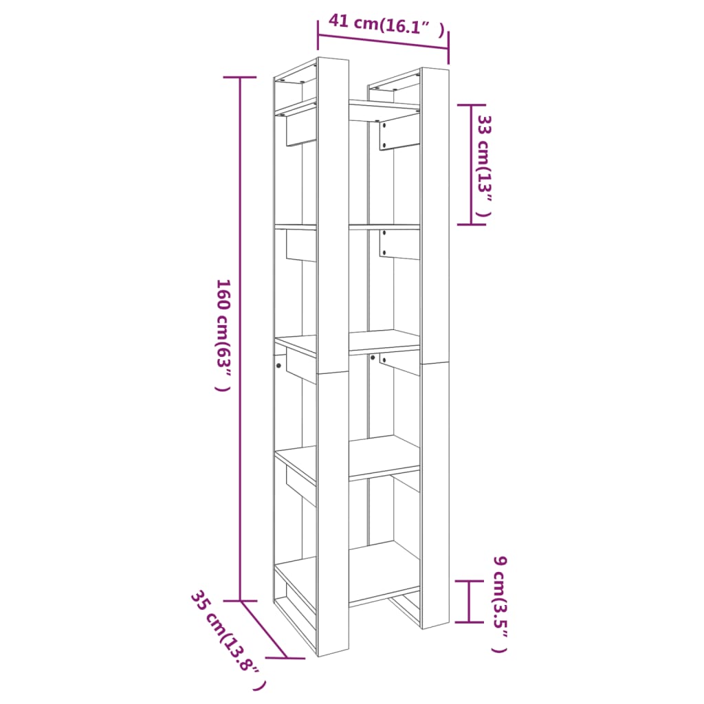 Libreria/Divisorio Grigio 41x35x160 cm Legno Massello di Pino | homemem39