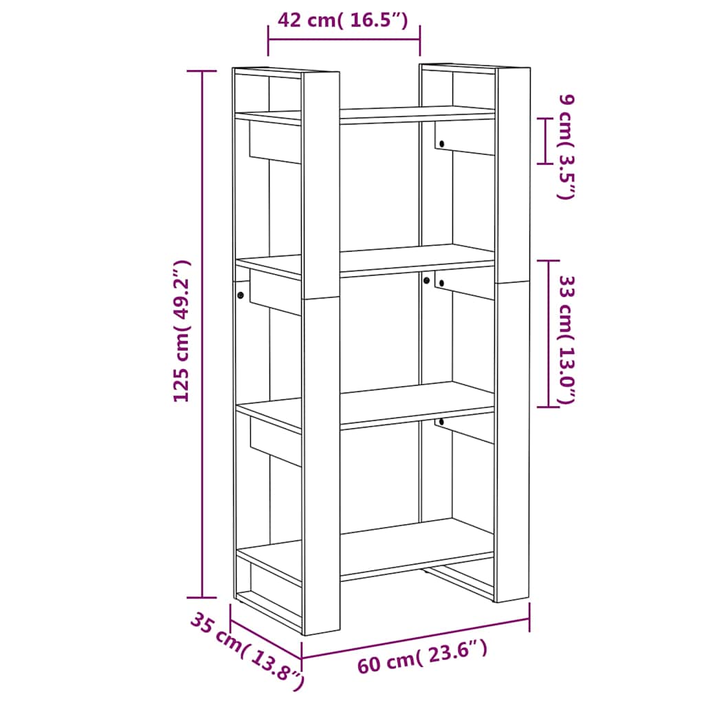 Libreria/Divisorio Bianco 60x35x125 cm Legno Massello