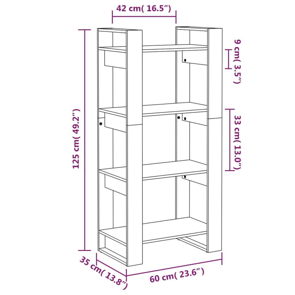 Libreria/Divisorio ambra 60x35x125 cm in Legno Massello | homemem39