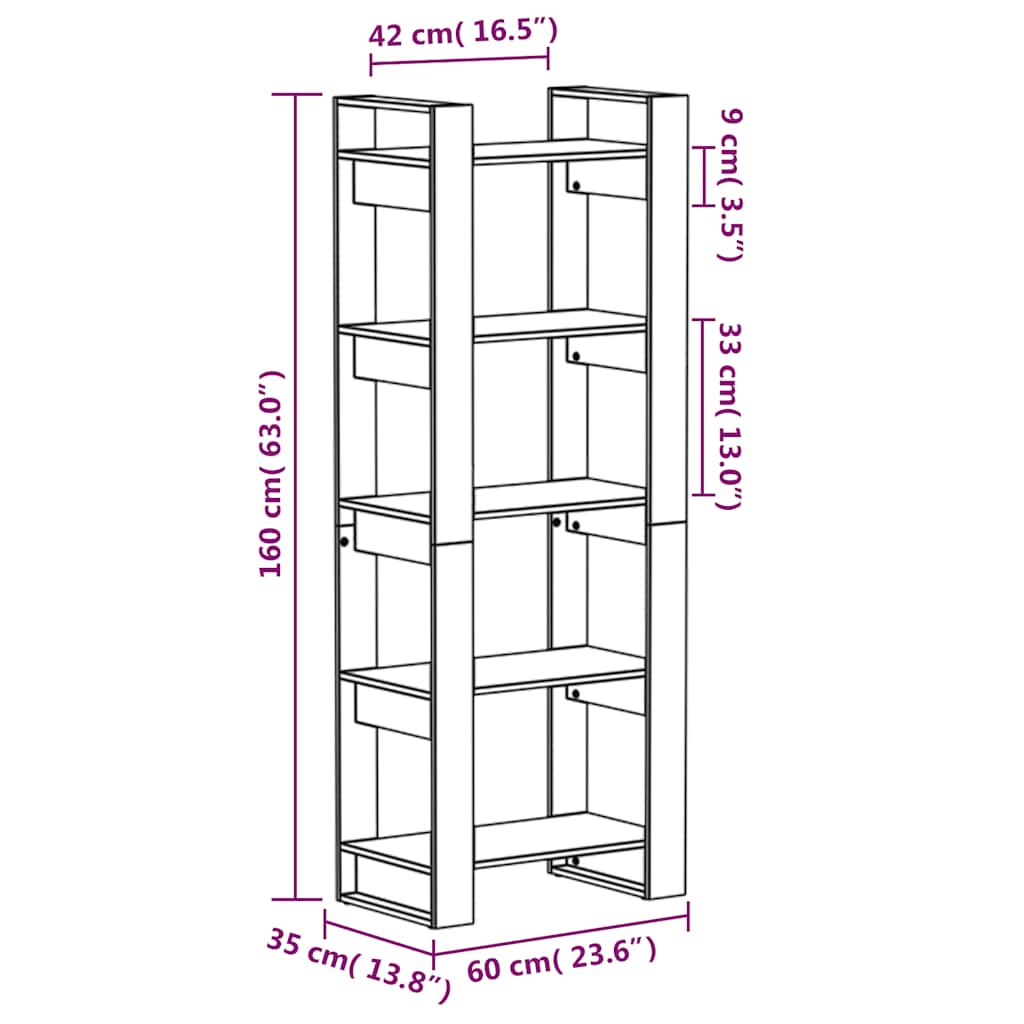 Libreria/Divisorio Nero 60x35x160 cm Legno Massello | homemem39
