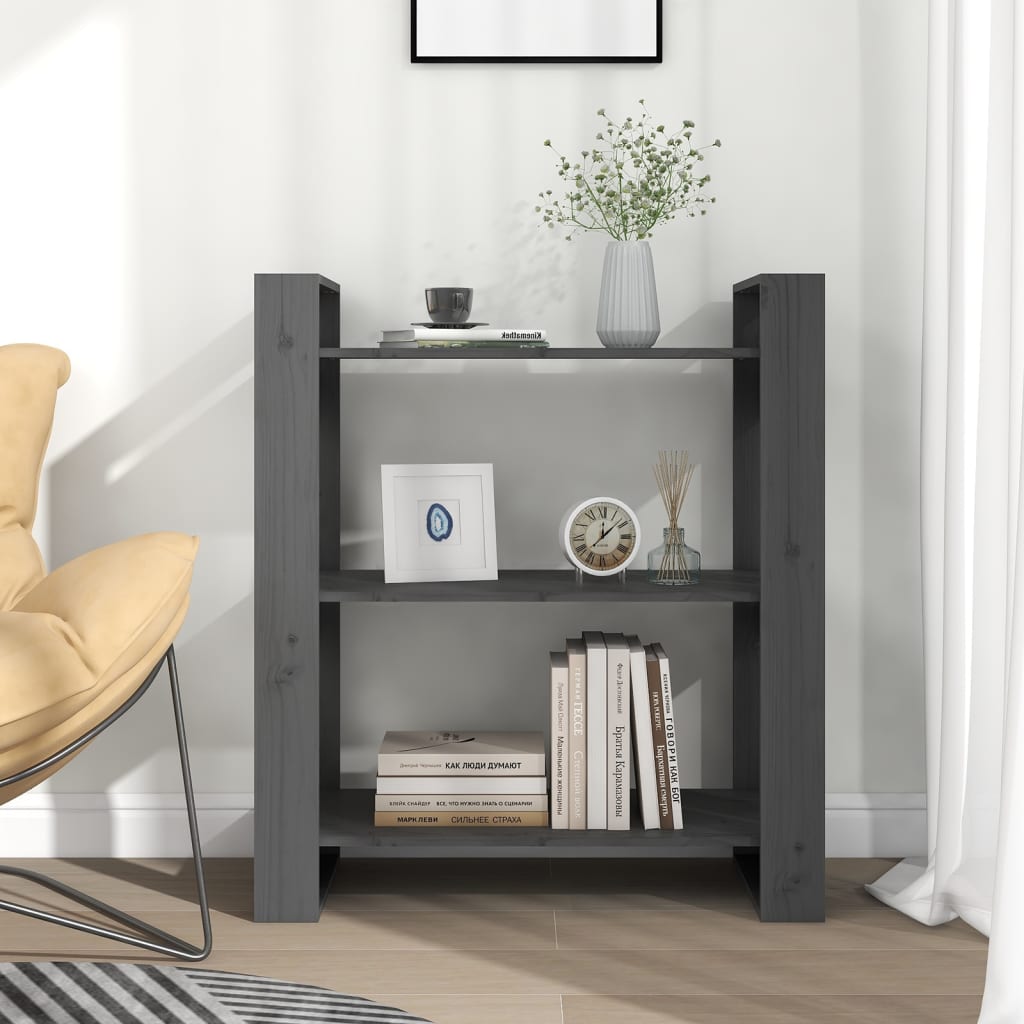 Libreria/Divisorio Grigio 80x35x91 cm in Legno Massello di Pino | homemem39