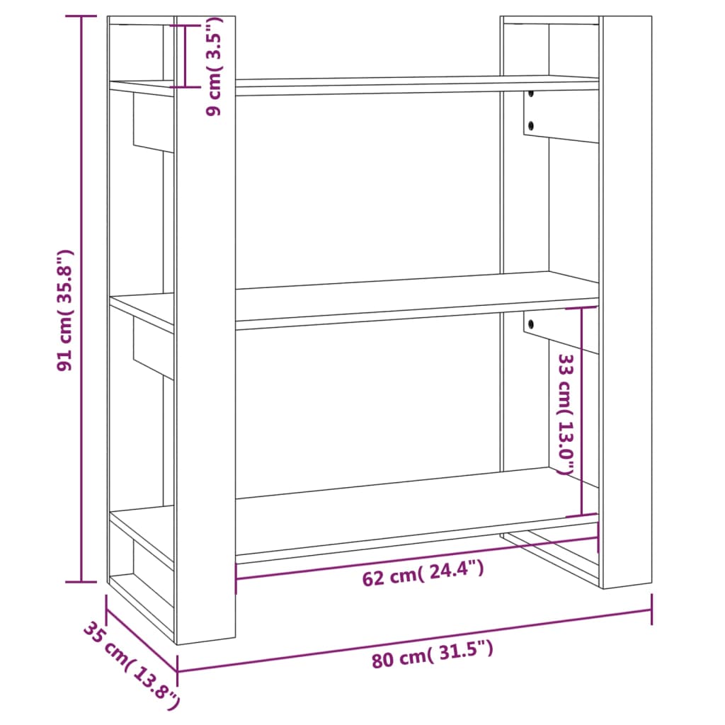 Libreria/Divisorio Grigio 80x35x91 cm in Legno Massello di Pino | homemem39