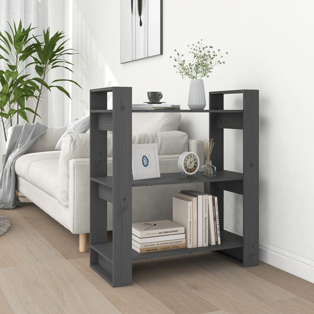 Libreria/Divisorio Grigio 80x35x91 cm in Legno Massello di Pino | homemem39