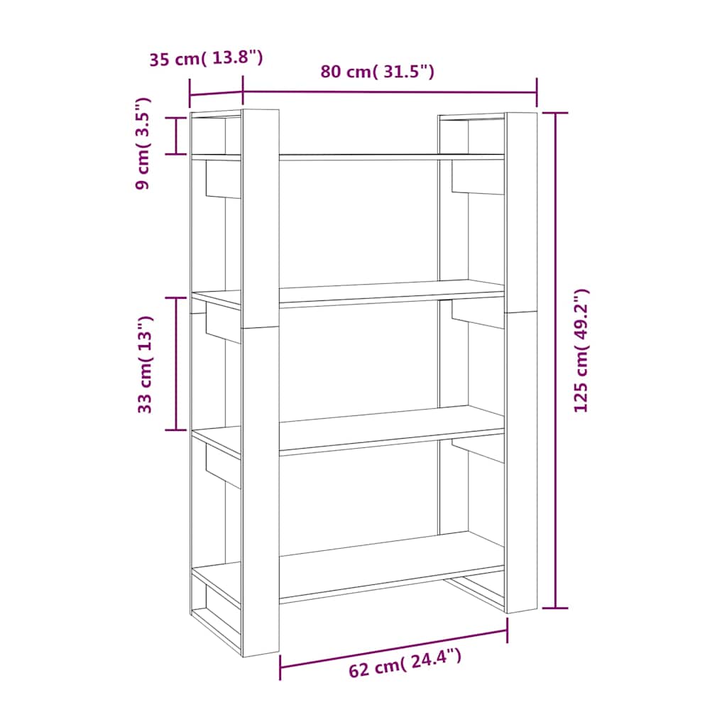 Libreria/Divisorio Bianco 80x35x125 cm Legno Massello di Pino