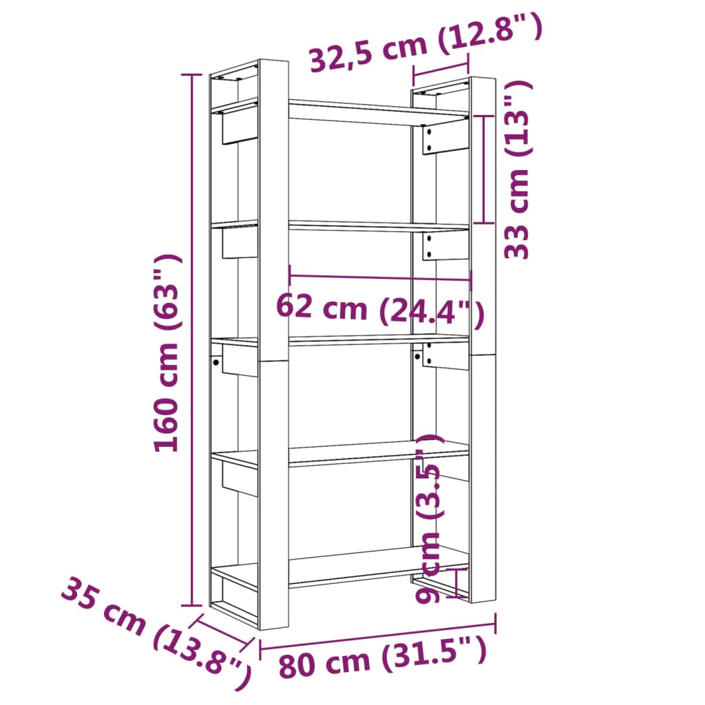 Libreria/Divisorio Grigio 80x35x160 cm Legno Massello | homemem39